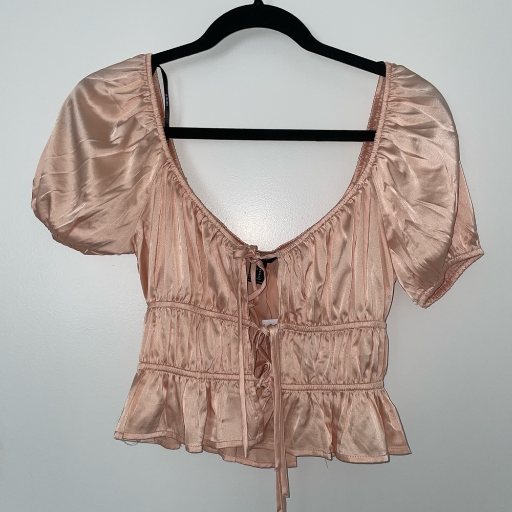 Forever 21 silk front tie shirt